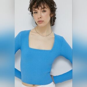 Abercrombie & Fitch Abercrombie Long Sleeve Ottoman Square neck Top Blue Small